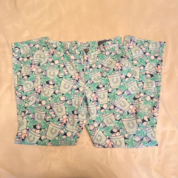 Vineyard Vines 145th Kentucky Derby Mint Julep Print Pants Mens 28x30 Chinos - Picture 2 of 9